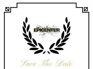 Epicenter logo between two laurel branches, Save the Date