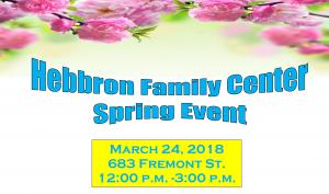 Spring flowers, Hebbron Family Center Spring Event text